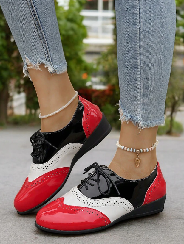 Women's Fashionable Casual Color Block Round Toe Comfortable Wedge Heels Shoes