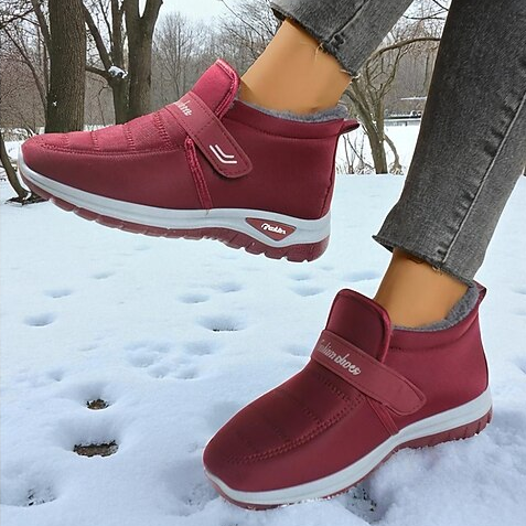 Women's Burgundy Warm Fleece-Lined Winter Sneakers