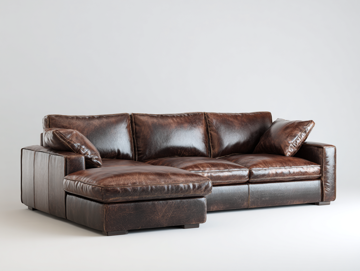 Sofá rinconero de cuero 260x160x85 cm - marrón - diseño moderno