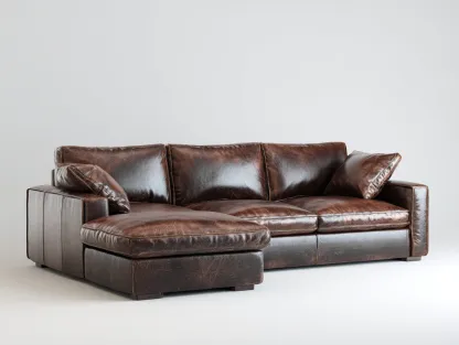 Sofá rinconero de cuero 260x160x85 cm - marrón - diseño moderno