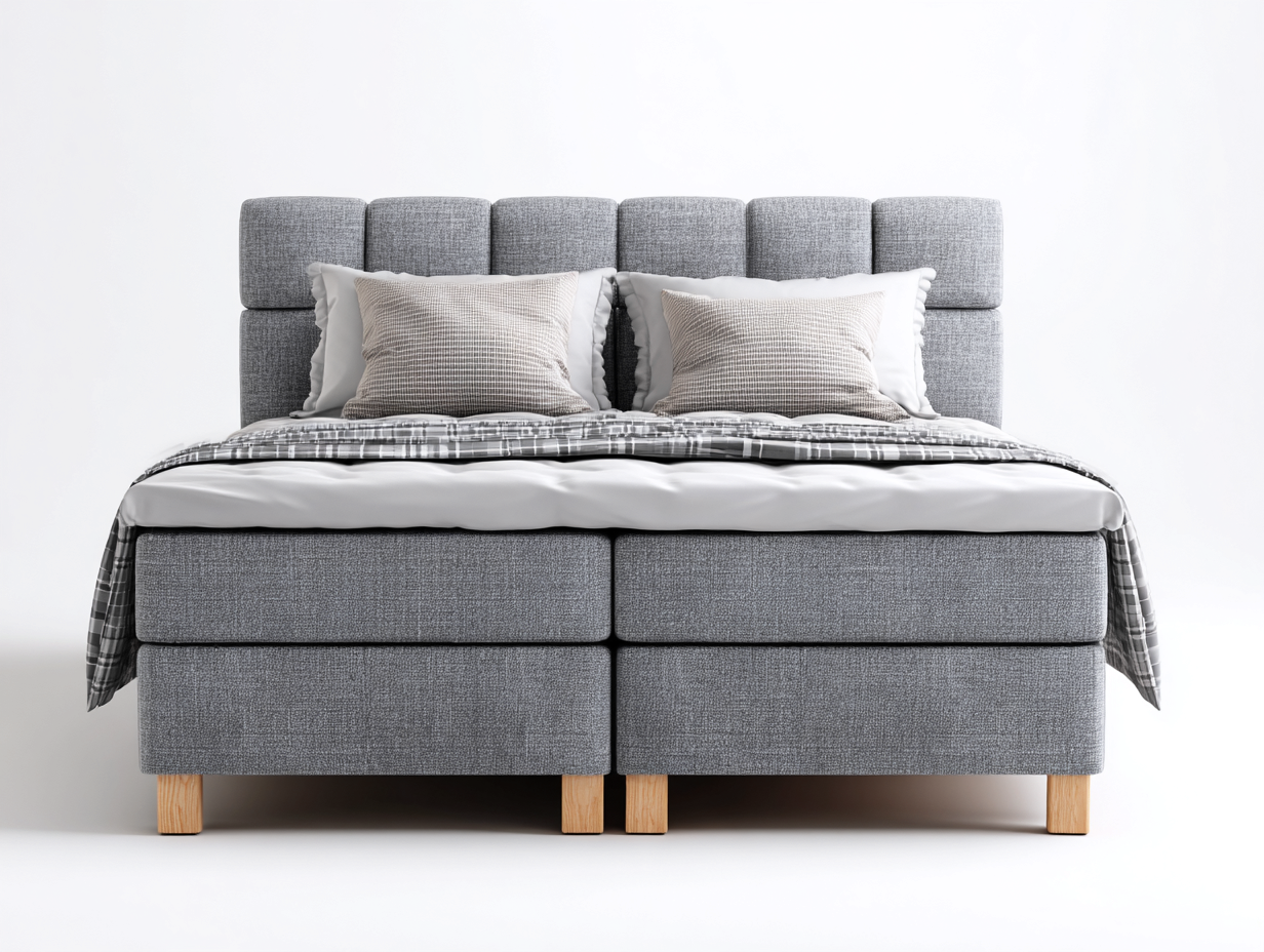 Cama doble tapizada 205x160x110 cm - gris claro - diseño moderno