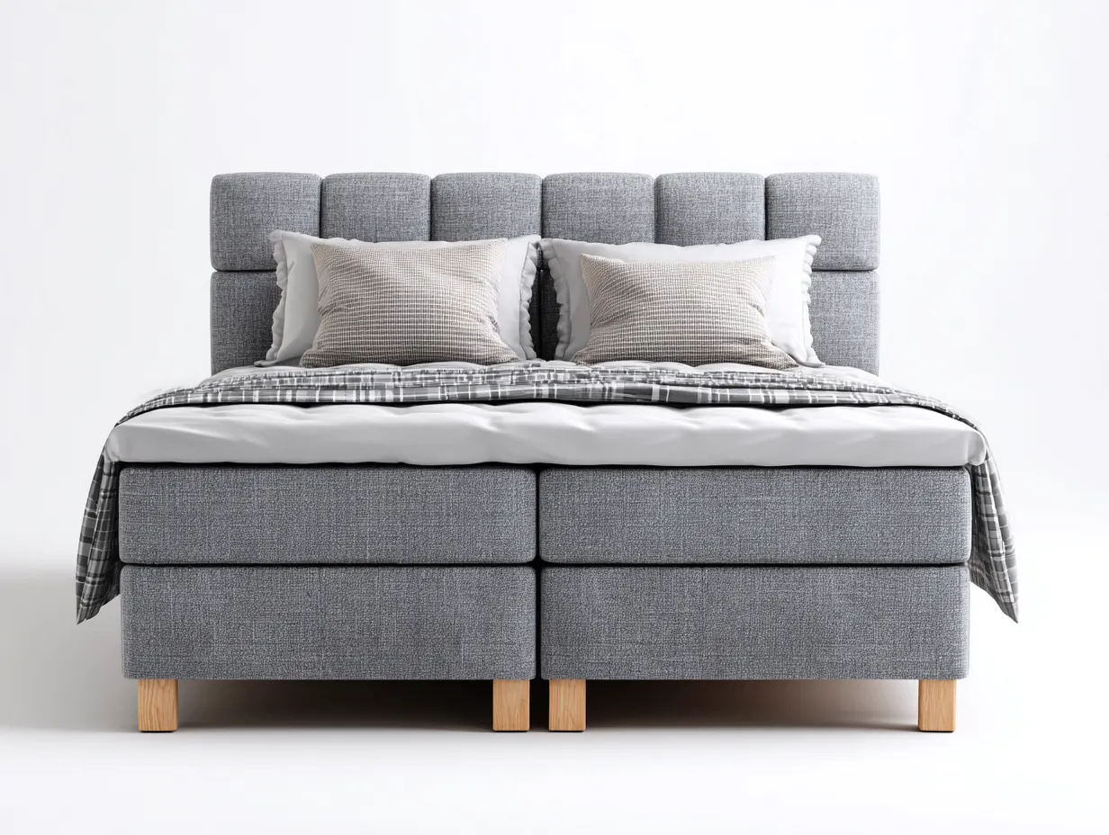 Cama doble tapizada 205x160x110 cm - gris claro - diseño moderno