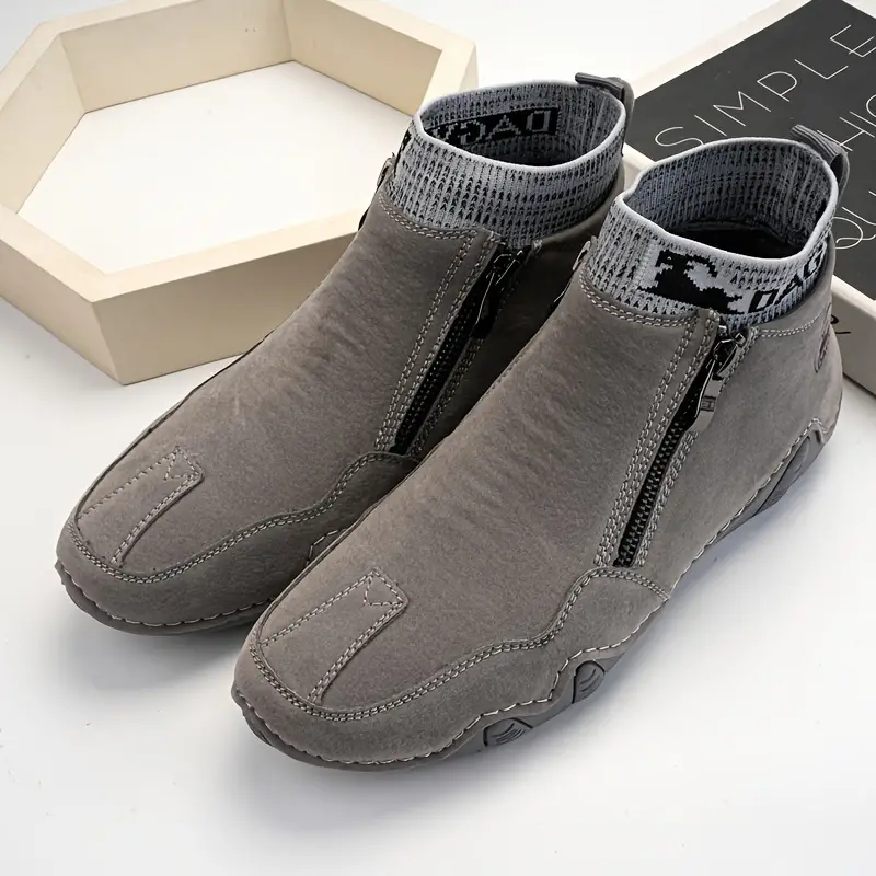 ???? Hot Sale! Limited Stock! ??????Men's Year-Round Lightweight Leather Slip-On Side-Zip Motorcycle Boots