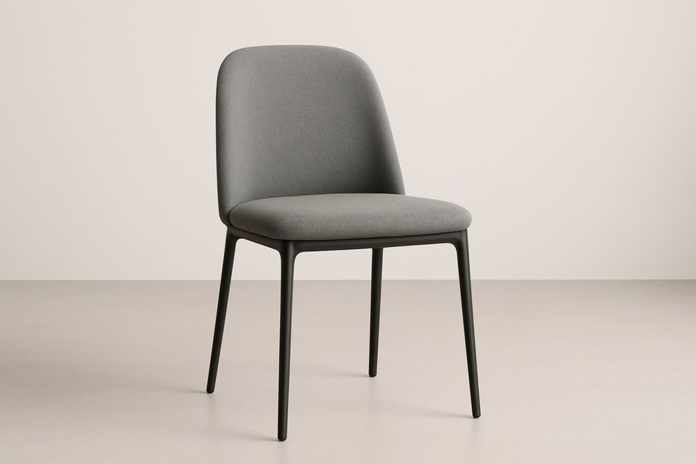 Chaise de salle à manger en tissu polyester avec cadre en acier noir, gris