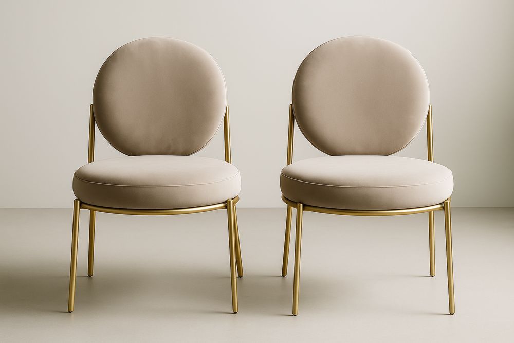 Chaises en velours avec structure en aluminium doré, lot de 2