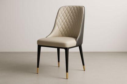 Chaise de salle à manger en cuir synthétique avec pieds en acier et détails dorés