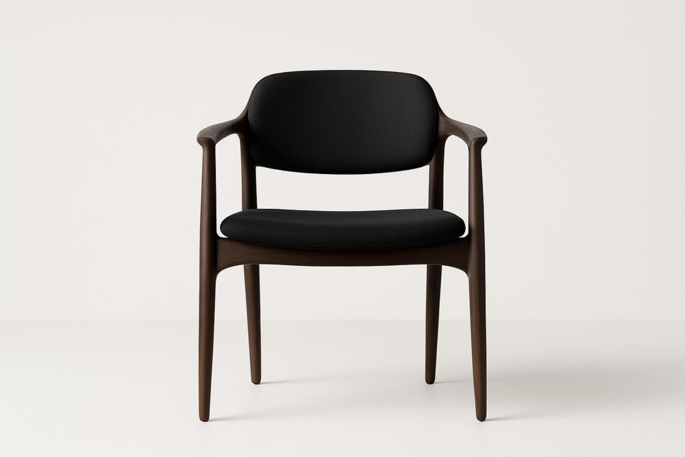 Chaise de salle à manger en bois massif avec assise en tissu polyester noir