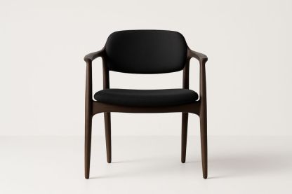 Chaise de salle à manger en bois massif avec assise en tissu polyester noir