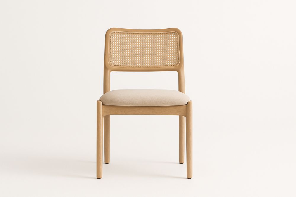 Chaise de salle à manger en bois de hêtre avec dossier en cannage