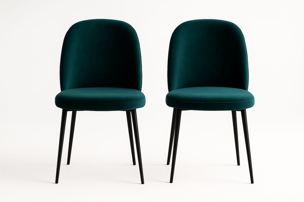 Ensemble de 2 chaises en velours vert foncé avec structure en acier