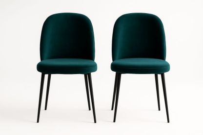 Ensemble de 2 chaises en velours vert foncé avec structure en acier