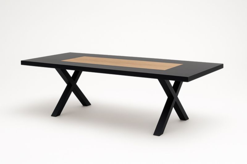 Table à manger en bois et métal Noir/Bois Naturel 200x100x75 cm
