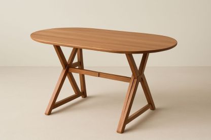 Table ovale en bois massif, couleur naturelle