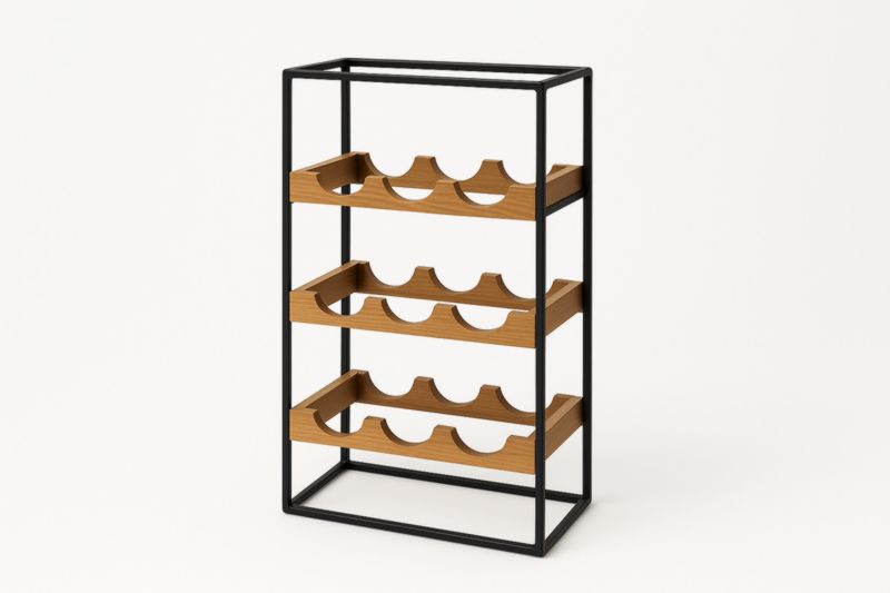 Support à vin en métal noir et bois de pin 9 bouteilles