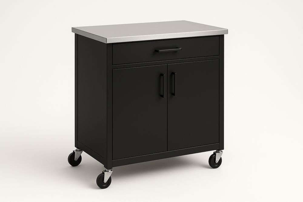 Chariot de cuisine en acier avec plateau en acier inoxydable Noir