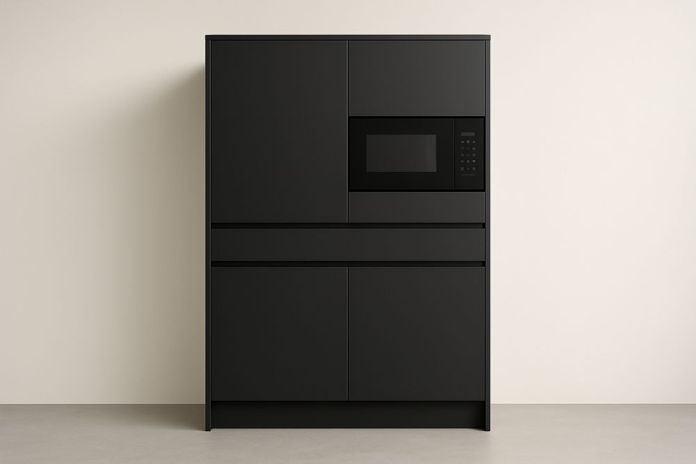 Armoire de cuisine noire avec micro-ondes intégré 180x100x60 cm
