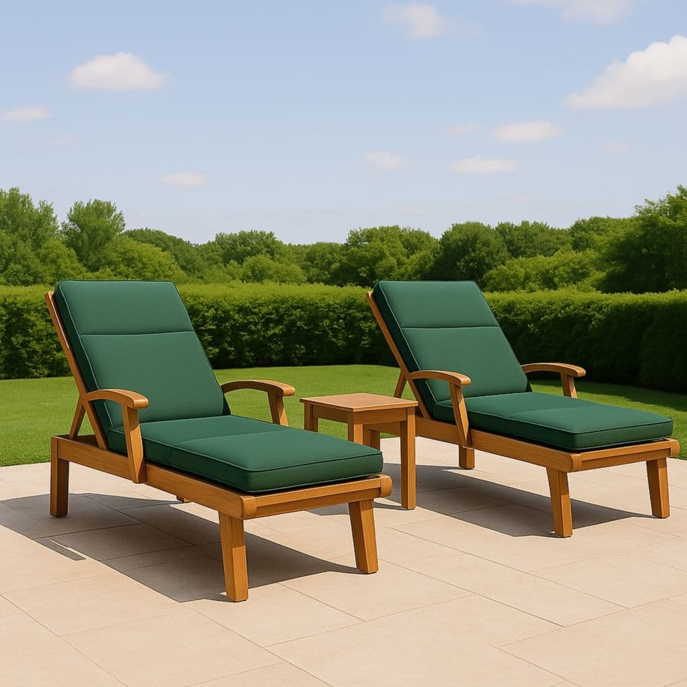 Set di sedie a sdraio legno massello reclinabili cuscini verdi-Renolivro