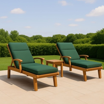 Set di sedie a sdraio legno massello reclinabili cuscini verdi-Renolivro