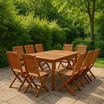 Set tavolo rettangolare 10 sedie legno di teak marrone-Renolivro