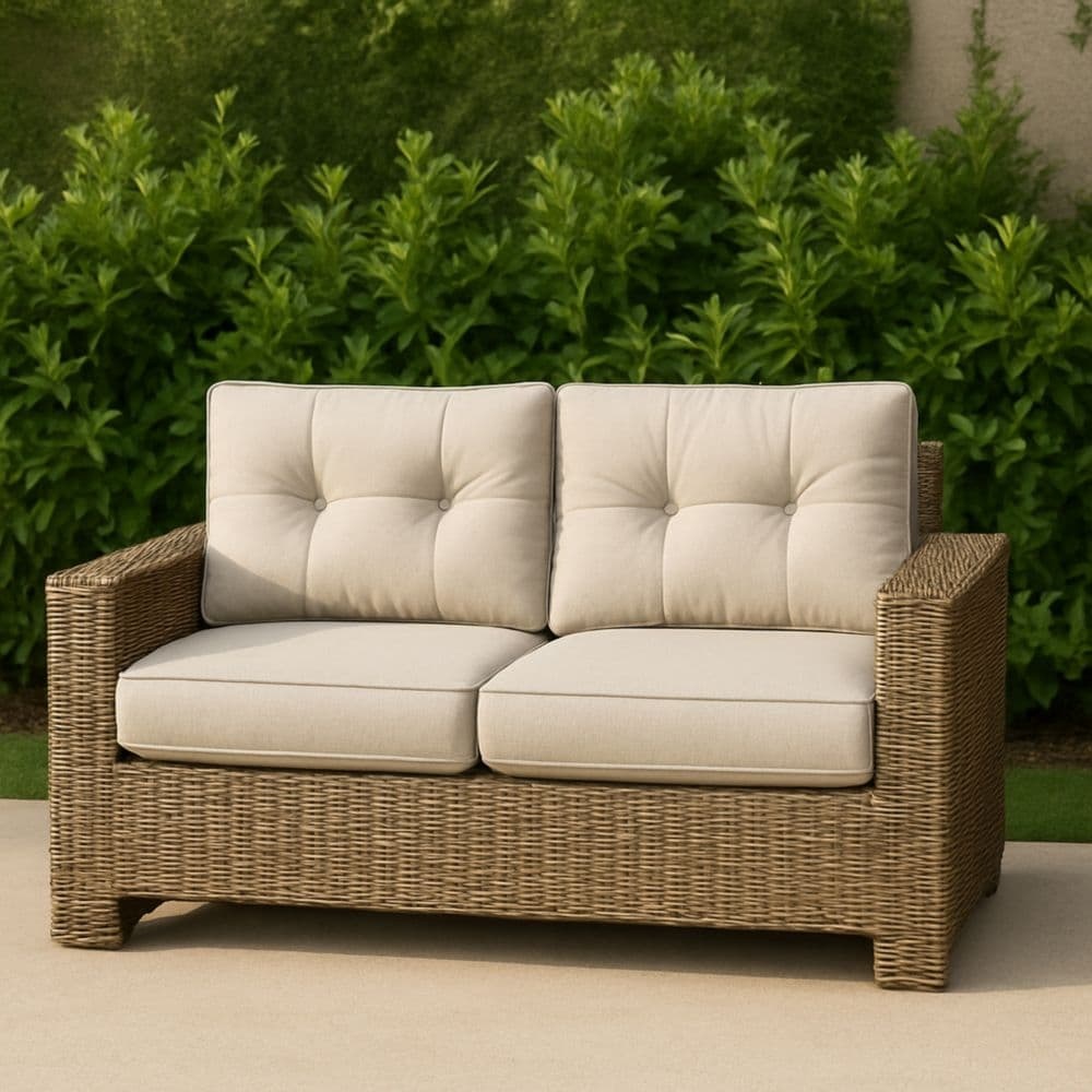 Divano a Due Posti in Rattan Sintetico con Cuscini Sfoderabili Crema-Renolivro