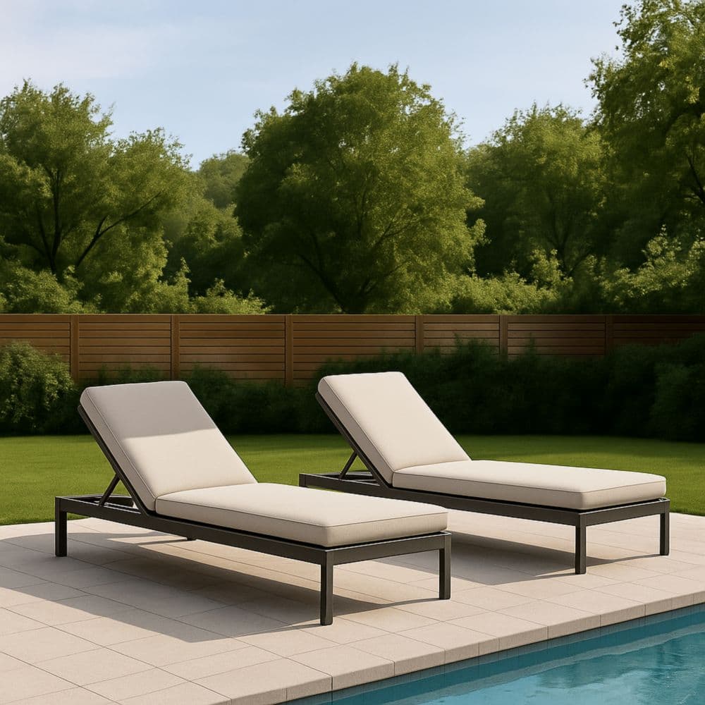 Sdraio da Giardino Set di 2 con Struttura in Alluminio e Cuscini Beige Regolabili-Renolivro