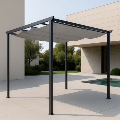 Pergolato da Giardino 3x3 m Alluminio Tessuto Grigio-Renolivro
