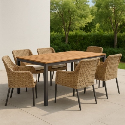 Set mobili da giardino in legno metallo rattan 1 tavolo 6 sedie-Renolivro