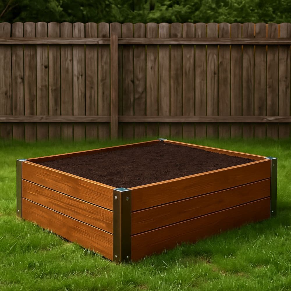 Letto da Giardino In Legno con Angoli in Metallo Rettangolare 120x120x30 cm Marrone-Renolivro