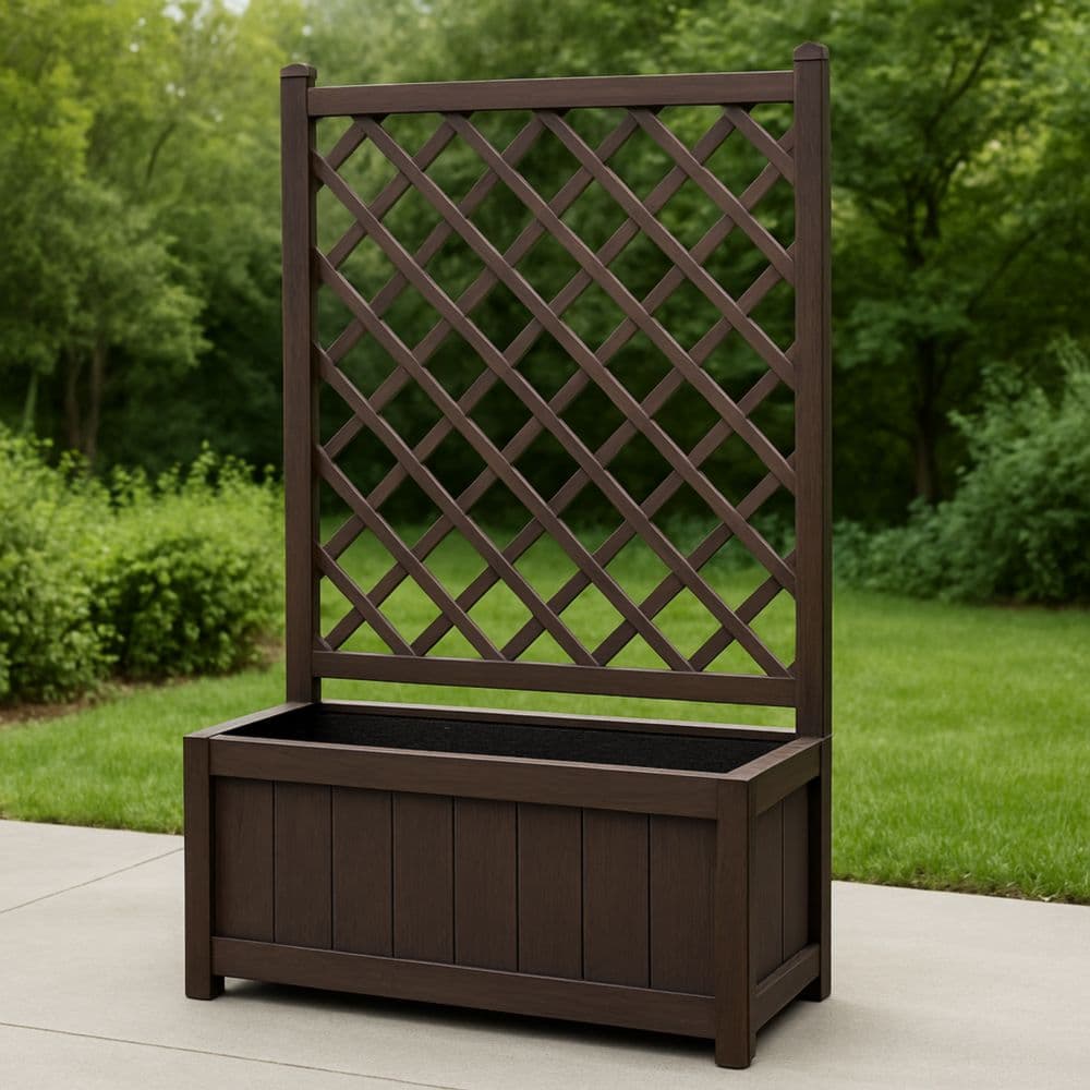 Fioriera con Grigliato in Legno Marrone per Giardino 180cm x 80cm x 40cm-Renolivro