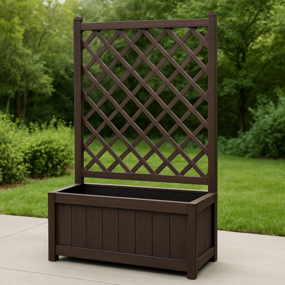 Fioriera con Grigliato in Legno Marrone per Giardino 180cm x 80cm x 40cm-Renolivro