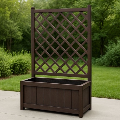 Fioriera con Grigliato in Legno Marrone per Giardino 180cm x 80cm x 40cm-Renolivro