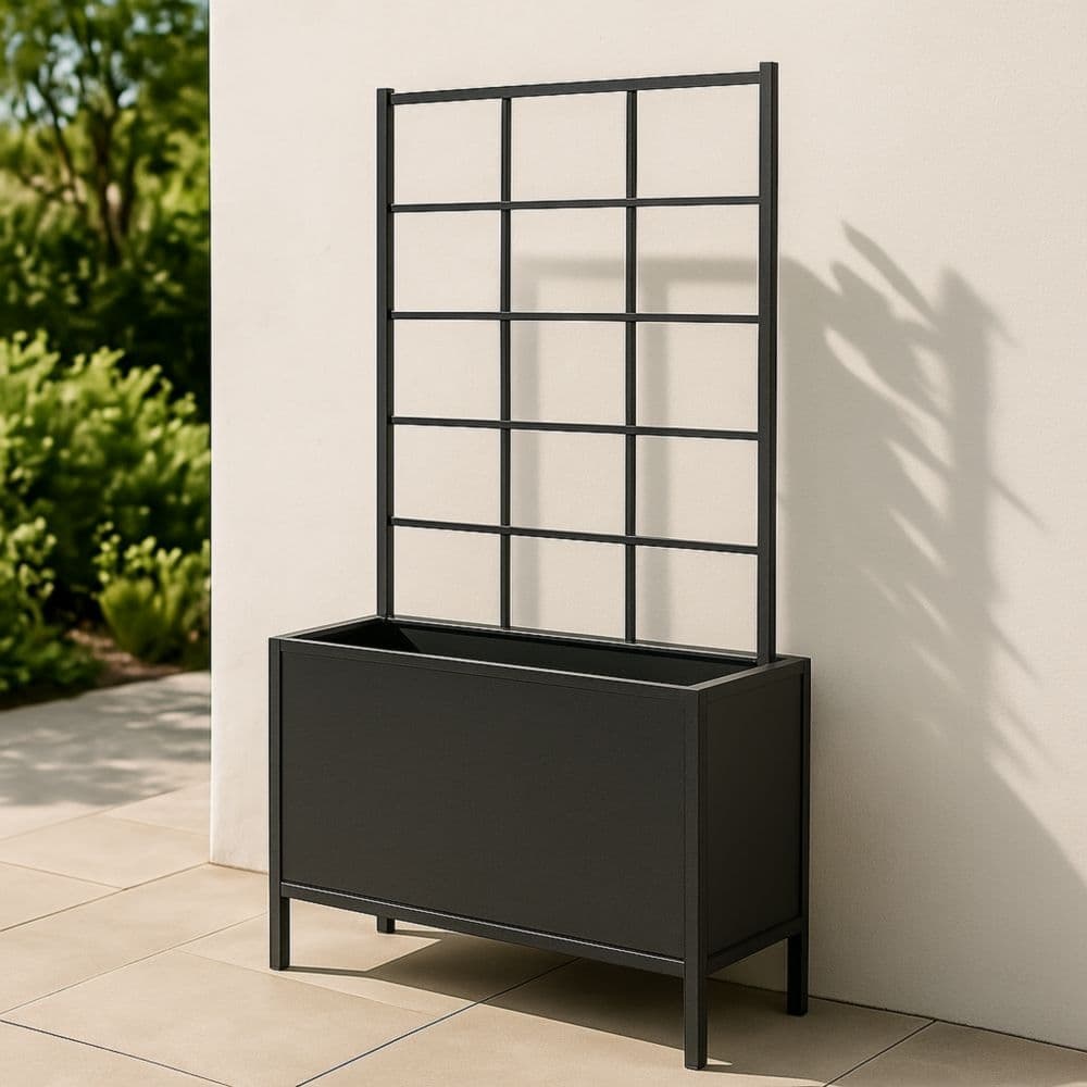 Fioriera con Graticcio in Metallo Nero da Giardino 80 cm x 25 cm x 150 cm-Renolivro