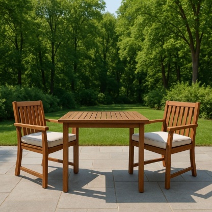 Set da Giardino in Legno di Teak con Tavolo Rettangolare e Due Sedie Cuscini Inclusi 150x90x75 cm-Renolivro