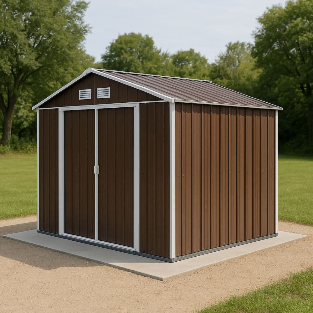 Capanno da Giardino in Acciaio 300x240x180 cm Marrone con Tetto a Due Spioventi-Renolivro