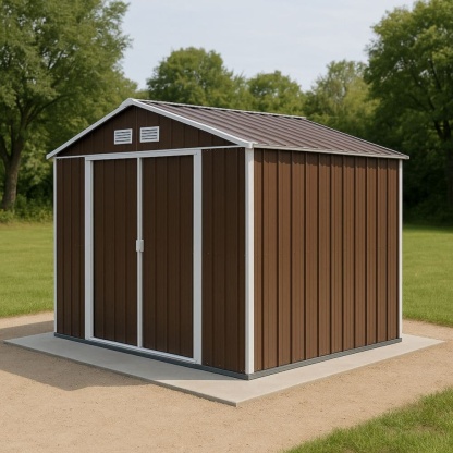 Capanno da Giardino in Acciaio 300x240x180 cm Marrone con Tetto a Due Spioventi-Renolivro