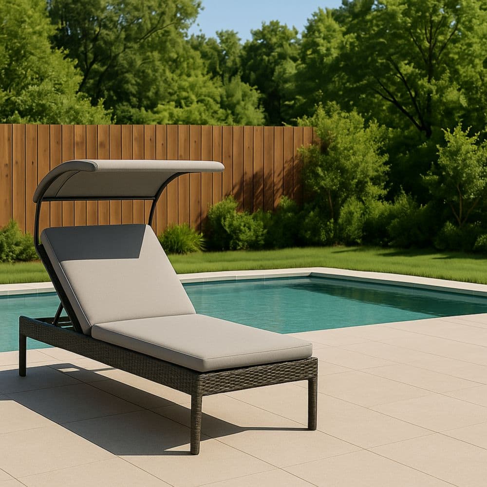 Lettino prendisole Rattan Sintetico Grigio con Tettuccio Regolabile 200x65 cm-Renolivro