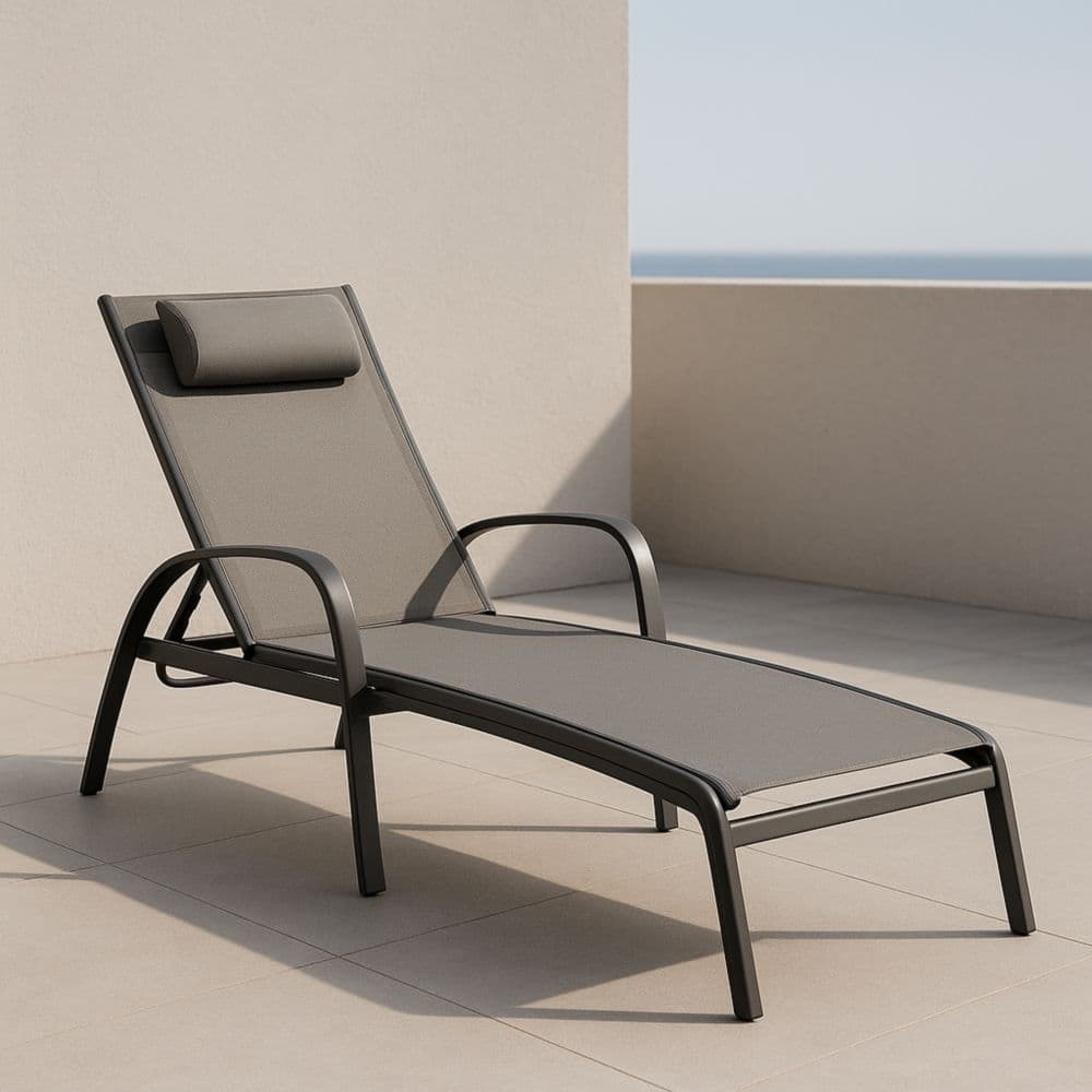 Sdraio in alluminio con rivestimento in tessuto poliestere grigio 190x65x35 cm-Renolivro