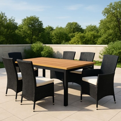 Set per Sala da Pranzo Esterno Tavolo Rettangolare in Legno e Sedie in Rattan-Renolivro