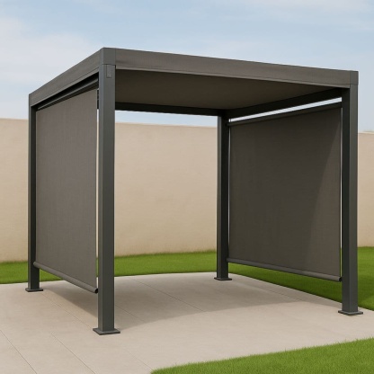 Gazebo quadrato 3x3 m in alluminio con telo in poliestere grigio-Renolivro