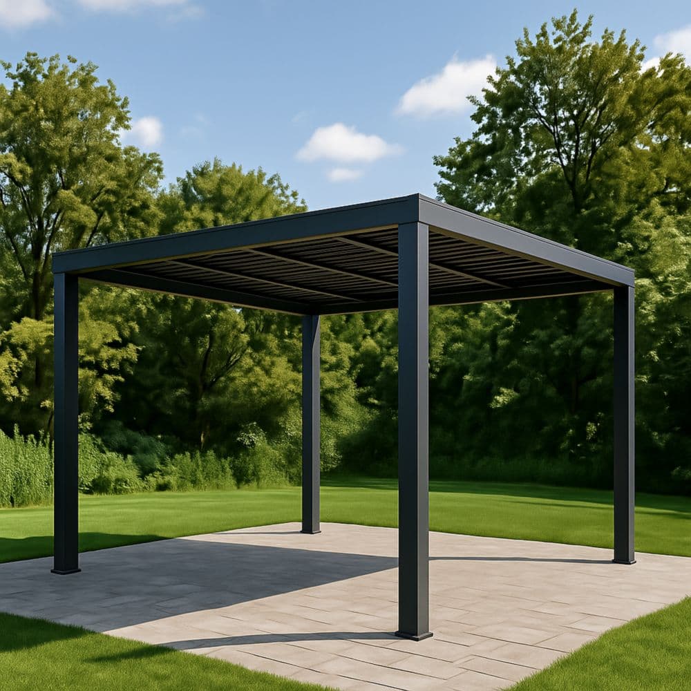 Gazebo in alluminio grigio antracite 300x300 cm struttura quadrata-Renolivro