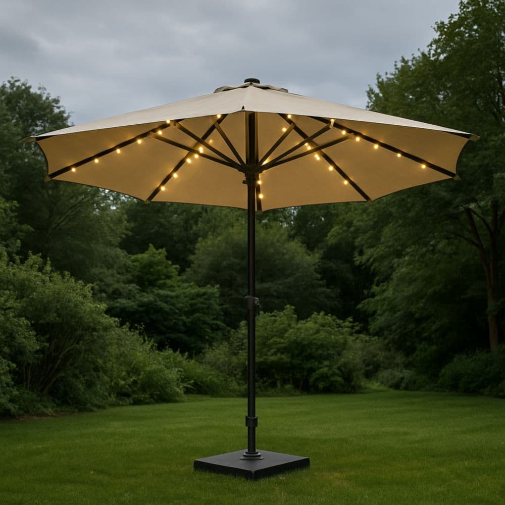 Ombrellone da Giardino con LED Tela Poliestere Beige 250cm-Renolivro
