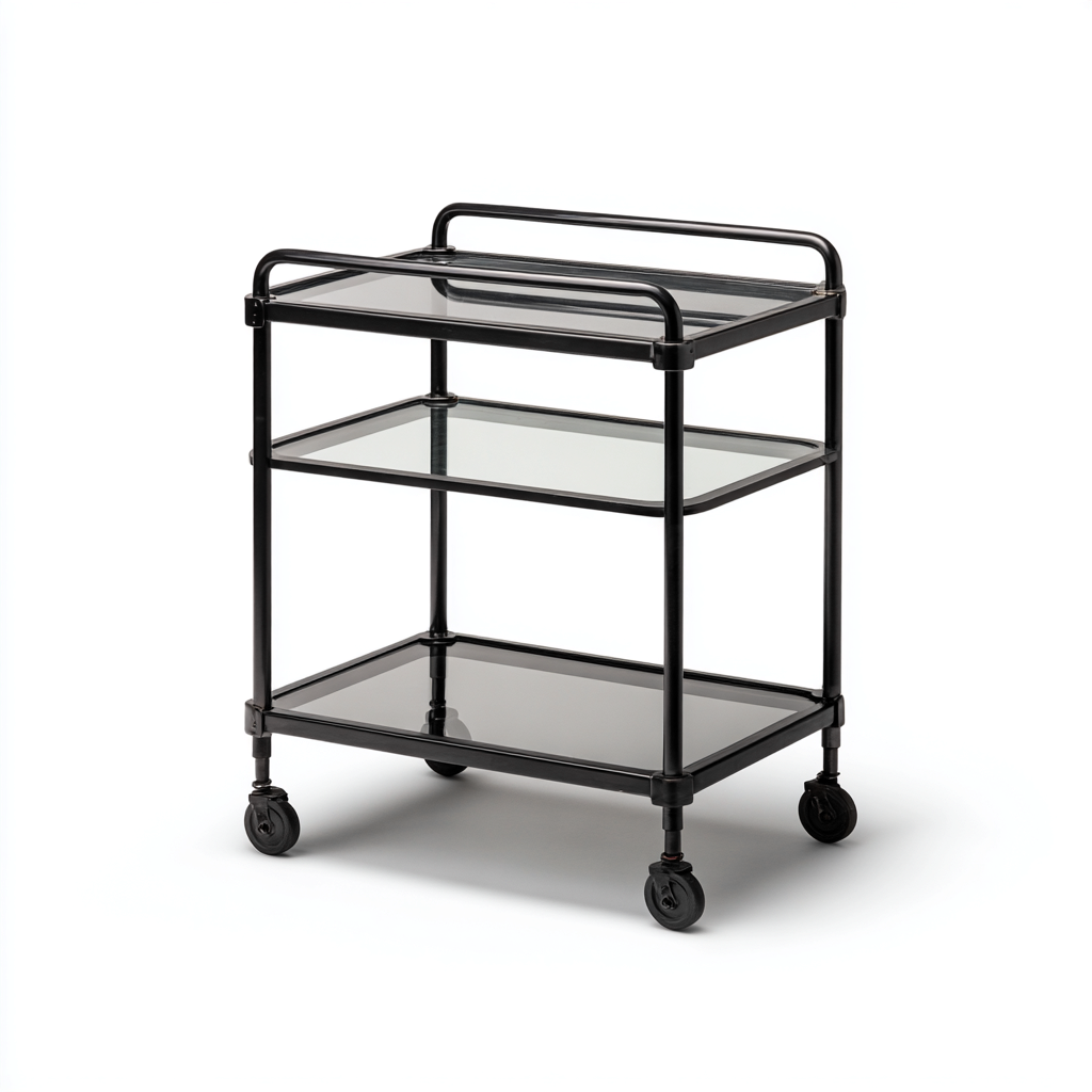 Carrello da cucina metallo e vetro nero 68x40x86 cm - design moderno-Abodeosa