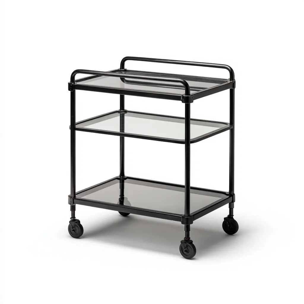 Carrello da cucina metallo e vetro nero 68x40x86 cm - design moderno-Abodeosa