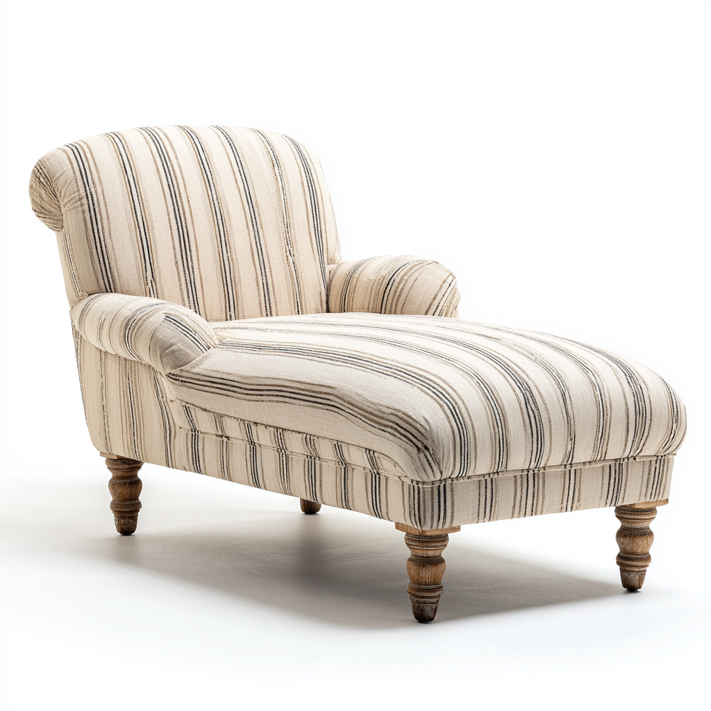 Chaise longue in tessuto 168x76x85 cm - beige a righe - design classico - adatta al soggiorno-Abodeosa