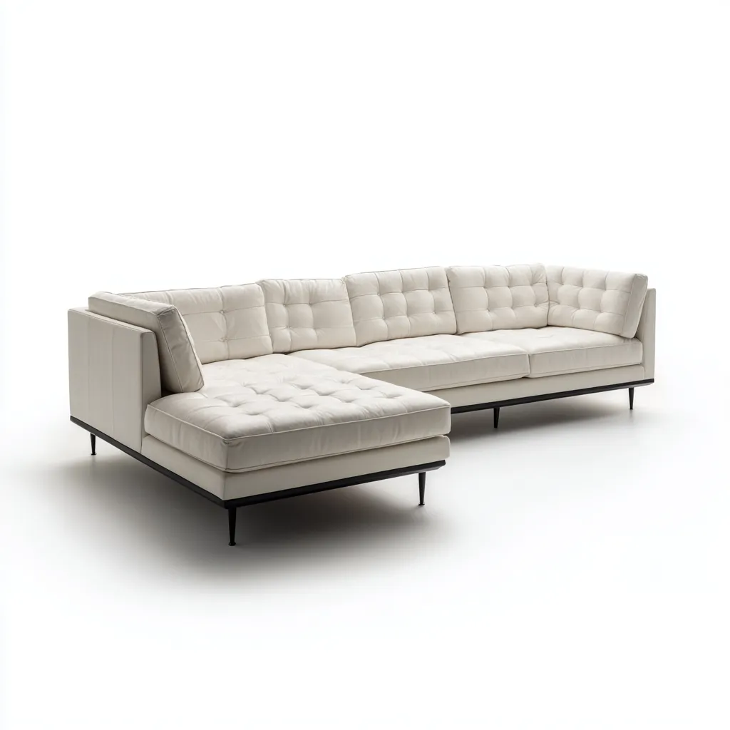 Divano angolare pelle-metallo 275x185x85 cm - beige-nero - design moderno-Abodeosa