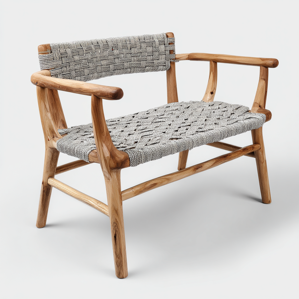 Panche da giardino legno corda intrecciata 120x60x80 cm naturale e grigio per esterni design moderno-Abodeosa