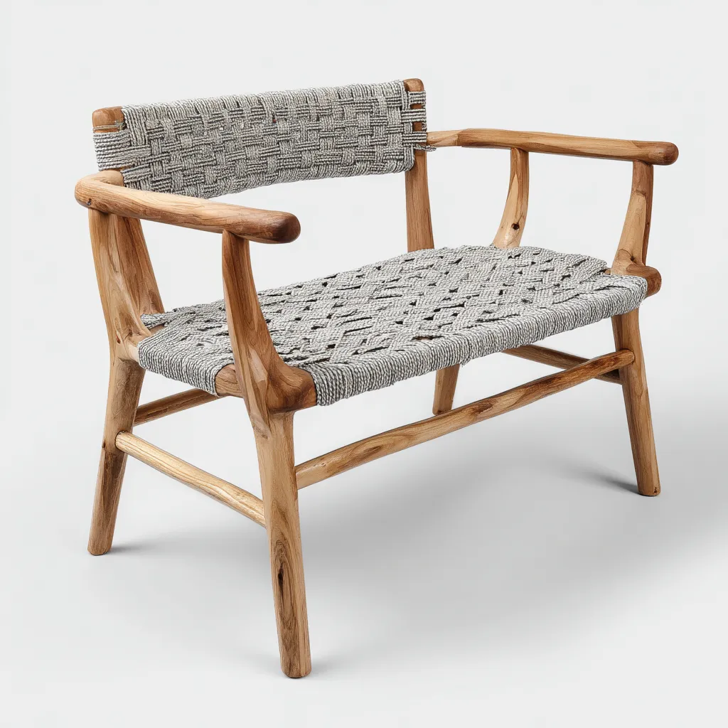 Panche da giardino legno corda intrecciata 120x60x80 cm naturale e grigio per esterni design moderno-Abodeosa