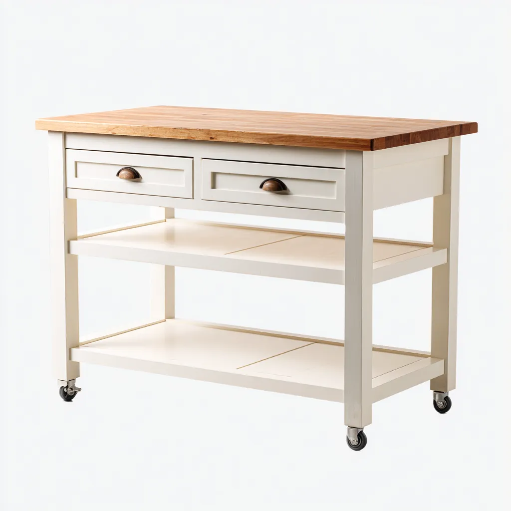 Isola da cucina in legno 120x55x90 cm bianco-naturale - adatto al soggiorno - design moderno-Abodeosa