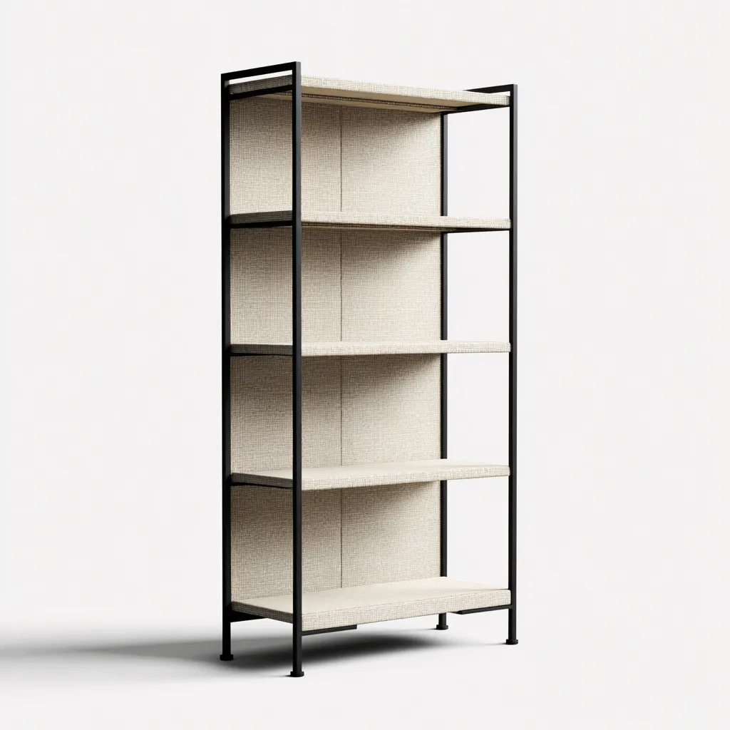 Libreria legno-metallo 85x32x165 cm - beige-nero - stile moderno-Abodeosa