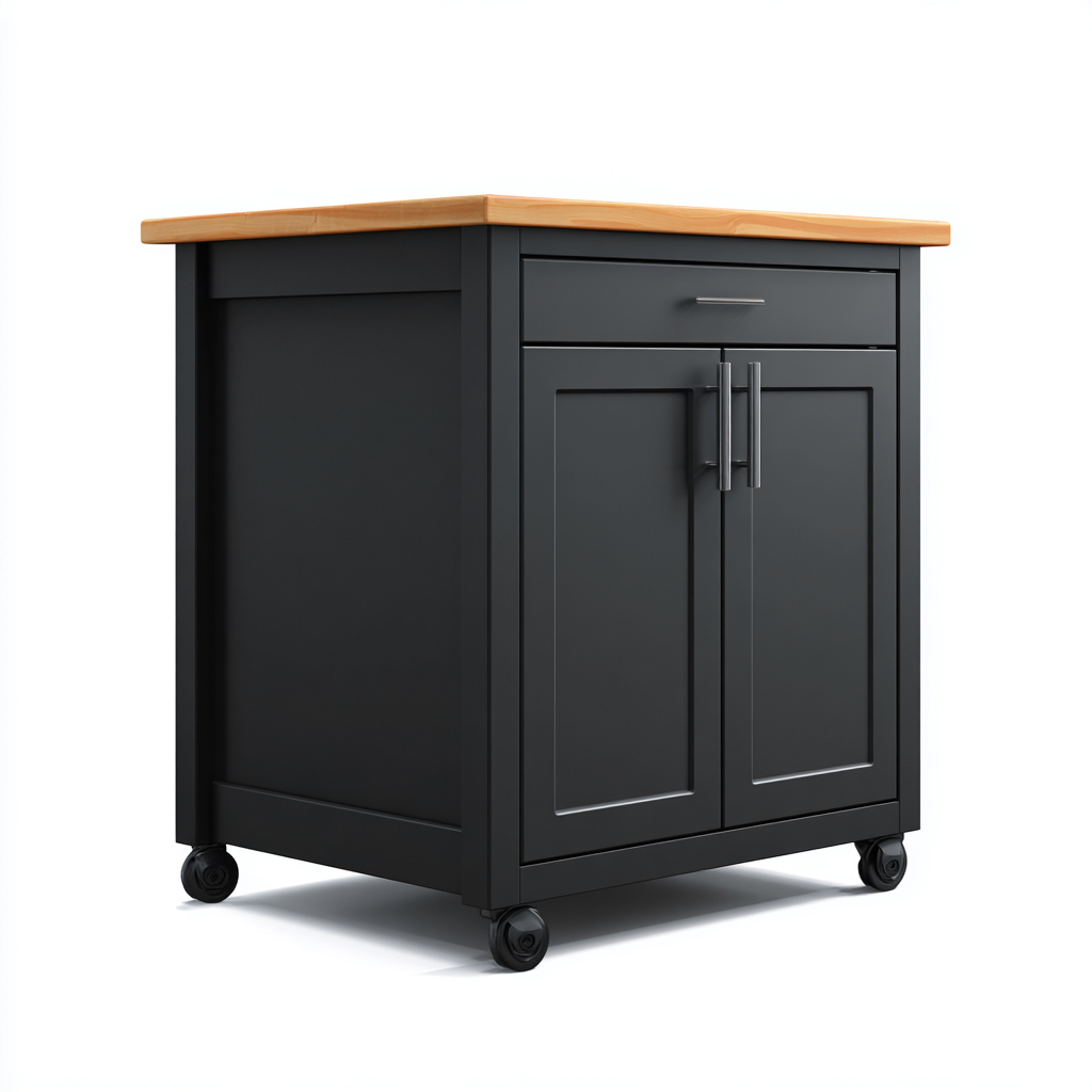 Isola da cucina legno-metallo 75x50x90 cm nero-naturale - design funzionale-Abodeosa